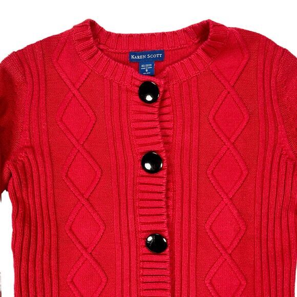 Karen Scott Cardigan Sweater Womens S Red Chunky Cable Knit Granny Cozy Academia - Picture 3 of 16